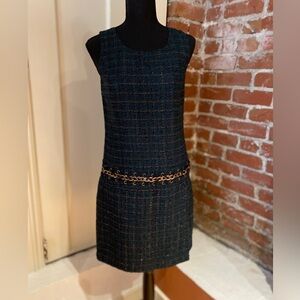 Laundry By Shelli Segal Green Tweed Dress with Chain Belt
